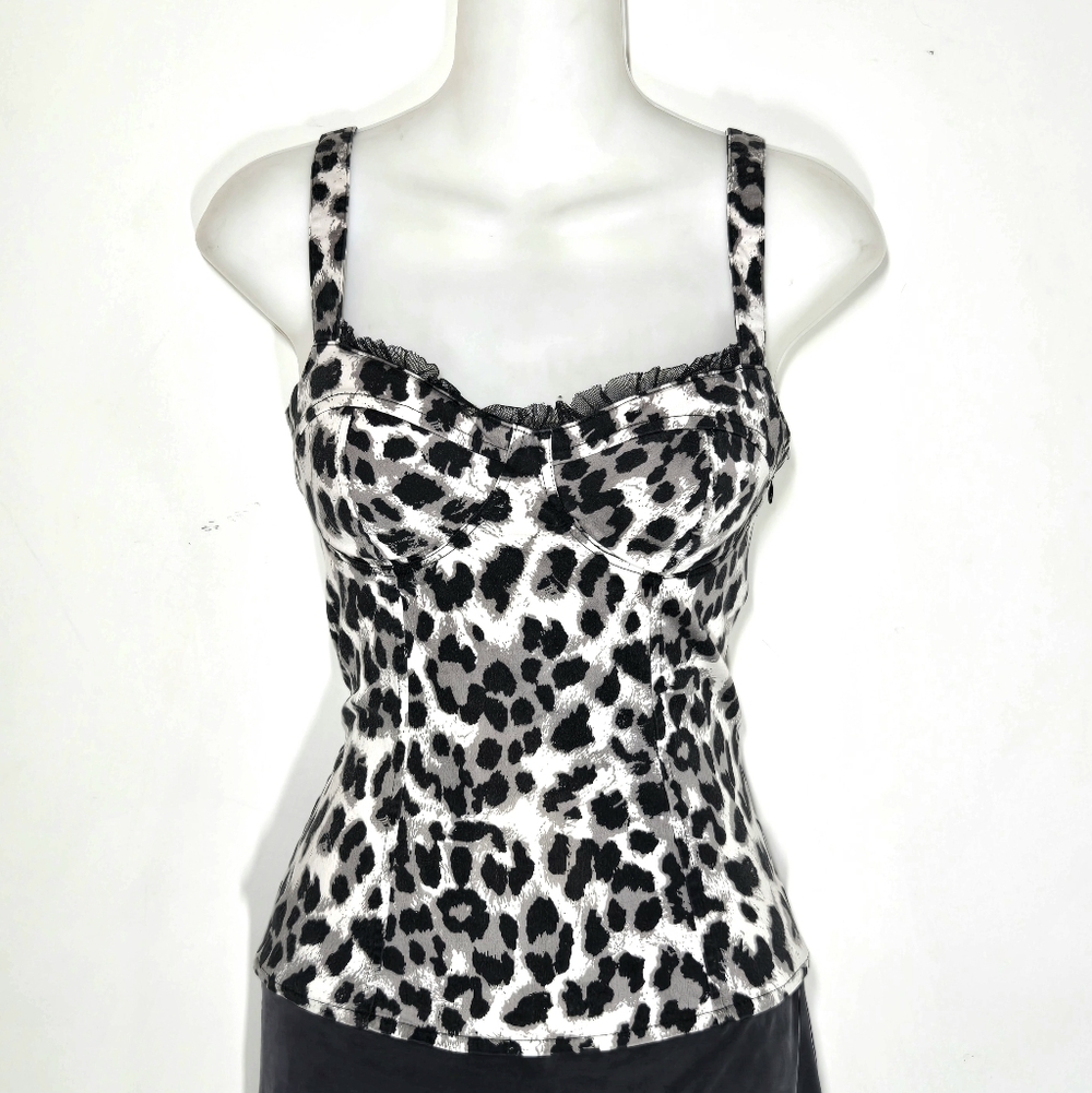 G by Guess Black & White Leopard Print Bustier Tank Top